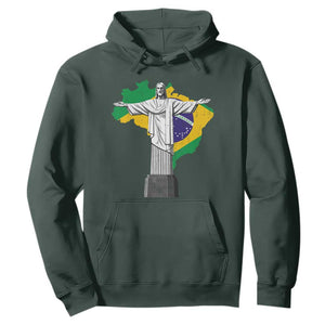 Brazilian Pride Christ the Redeemer Statue Latin America Brazil Map Hoodie TS11 Dark Forest Green Print Your Wear
