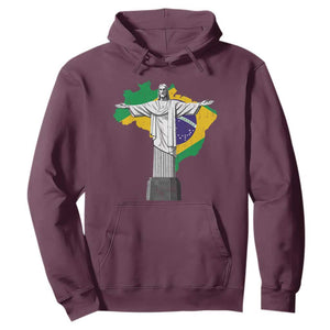 Brazilian Pride Christ the Redeemer Statue Latin America Brazil Map Hoodie TS11 Maroon Print Your Wear
