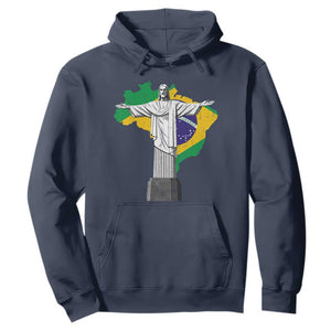 Brazilian Pride Christ the Redeemer Statue Latin America Brazil Map Hoodie TS11 Navy Print Your Wear
