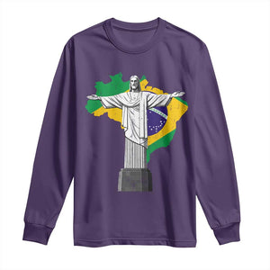 Brazilian Pride Christ the Redeemer Statue Latin America Brazil Map Long Sleeve Shirt TS11 Purple Print Your Wear