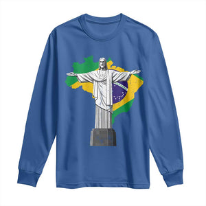 Brazilian Pride Christ the Redeemer Statue Latin America Brazil Map Long Sleeve Shirt TS11 Royal Blue Print Your Wear