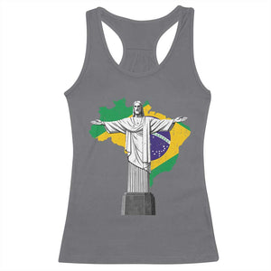 Brazilian Pride Christ the Redeemer Statue Latin America Brazil Map Racerback Tank Top TS11 Charcoal Print Your Wear