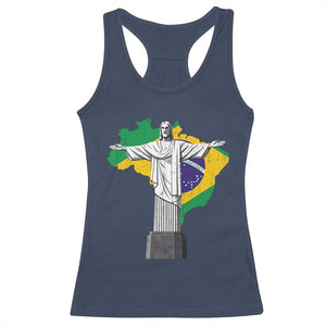 Brazilian Pride Christ the Redeemer Statue Latin America Brazil Map Racerback Tank Top TS11 Navy Print Your Wear