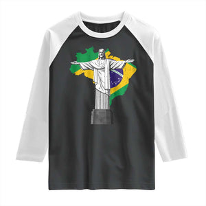 Brazilian Pride Christ the Redeemer Statue Latin America Brazil Map Raglan Shirt TS11 Black White Print Your Wear