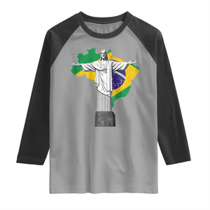 Brazilian Pride Christ the Redeemer Statue Latin America Brazil Map Raglan Shirt TS11 Sport Gray Black Print Your Wear