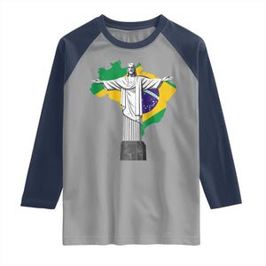 Brazilian Pride Christ the Redeemer Statue Latin America Brazil Map Raglan Shirt TS11 Sport Gray Navy Print Your Wear