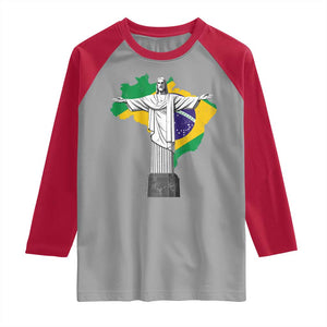 Brazilian Pride Christ the Redeemer Statue Latin America Brazil Map Raglan Shirt TS11 Sport Gray Red Print Your Wear