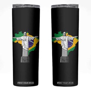 Brazilian Pride Christ the Redeemer Statue Latin America Brazil Map Skinny Tumbler TS11 Black Print Your Wear