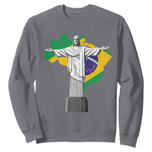 Brazilian Pride Christ the Redeemer Statue Latin America Brazil Map Sweatshirt TS11 Charcoal Print Your Wear