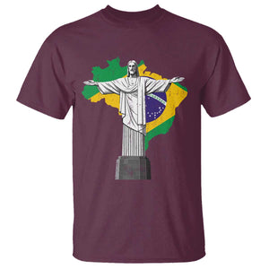 Brazilian Pride Christ the Redeemer Statue Latin America Brazil Map T Shirt TS11 Maroon Print Your Wear