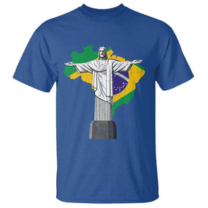 Brazilian Pride Christ the Redeemer Statue Latin America Brazil Map T Shirt TS11 Royal Blue Print Your Wear