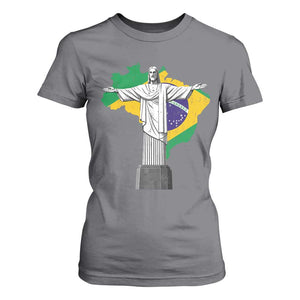 Brazilian Pride Christ the Redeemer Statue Latin America Brazil Map T Shirt For Women TS11 Charcoal Print Your Wear
