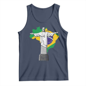 Brazilian Pride Christ the Redeemer Statue Latin America Brazil Map Tank Top TS11 Navy Print Your Wear