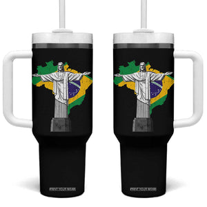 Brazilian Pride Christ the Redeemer Statue Latin America Brazil Map Tumbler With Handle TS11 One Size: 40 oz Black Print Your Wear