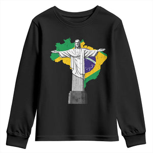 Brazilian Pride Christ the Redeemer Statue Latin America Brazil Map Youth Sweatshirt TS11 Black Print Your Wear
