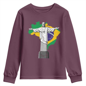 Brazilian Pride Christ the Redeemer Statue Latin America Brazil Map Youth Sweatshirt TS11 Maroon Print Your Wear