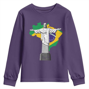 Brazilian Pride Christ the Redeemer Statue Latin America Brazil Map Youth Sweatshirt TS11 Purple Print Your Wear