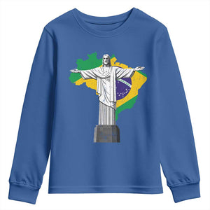 Brazilian Pride Christ the Redeemer Statue Latin America Brazil Map Youth Sweatshirt TS11 Royal Blue Print Your Wear
