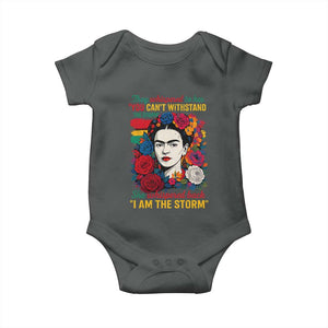 Frida Kahlo Baby Onesie They Whispered To Her You Cant Withstand The Storm TS11 Dark Heather Print Your Wear