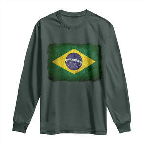 Brazilian Pride Latin America Vintage Brazil Flag Long Sleeve Shirt TS11 Dark Forest Green Print Your Wear