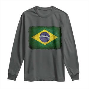 Brazilian Pride Latin America Vintage Brazil Flag Long Sleeve Shirt TS11 Dark Heather Print Your Wear