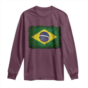 Brazilian Pride Latin America Vintage Brazil Flag Long Sleeve Shirt TS11 Maroon Print Your Wear