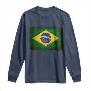 Brazilian Pride Latin America Vintage Brazil Flag Long Sleeve Shirt TS11 Navy Print Your Wear