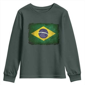 Brazilian Pride Latin America Vintage Brazil Flag Youth Sweatshirt TS11 Dark Forest Green Print Your Wear