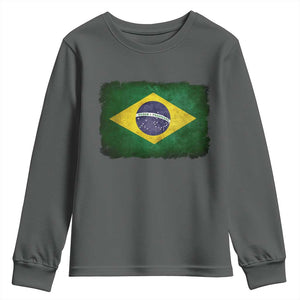 Brazilian Pride Latin America Vintage Brazil Flag Youth Sweatshirt TS11 Dark Heather Print Your Wear