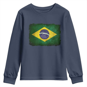 Brazilian Pride Latin America Vintage Brazil Flag Youth Sweatshirt TS11 Navy Print Your Wear