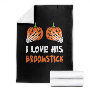Halloween Couple Matching Throw Blanket I Love His Broomstick Pumpkin Skeleton Hand TS11 Black Print Your Wear