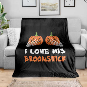 Halloween Couple Matching Throw Blanket I Love His Broomstick Pumpkin Skeleton Hand TS11 Print Your Wear
