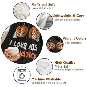 Halloween Couple Matching Throw Blanket I Love His Broomstick Pumpkin Skeleton Hand TS11 Print Your Wear