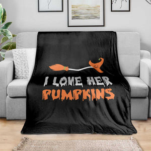 Halloween Couple Matching Throw Blanket I Love Her Pumpkins Broomstick Witch Hat TS11 Print Your Wear