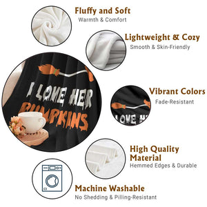 Halloween Couple Matching Throw Blanket I Love Her Pumpkins Broomstick Witch Hat TS11 Print Your Wear