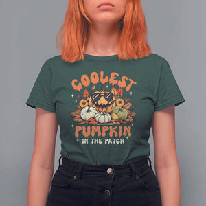 Funny Halloween T Shirt For Women Coolest Pumpkin In The Patch Autumn Maple Leaf Flower TS11 Dark Forest Green Print Your Wear