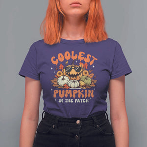 Funny Halloween T Shirt For Women Coolest Pumpkin In The Patch Autumn Maple Leaf Flower TS11 Purple Print Your Wear