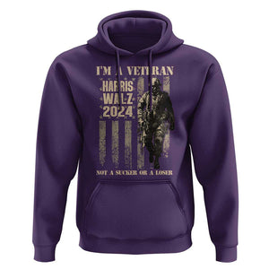 Harris Walz 2024 Hoodie I'm A Veteran Not A Sucker Or A Loser Vintage American Flag Military TS11 Purple Print Your Wear