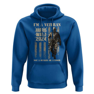 Harris Walz 2024 Hoodie I'm A Veteran Not A Sucker Or A Loser Vintage American Flag Military TS11 Royal Blue Print Your Wear