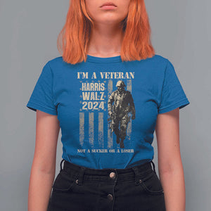 Harris Walz 2024 T Shirt For Women I'm A Veteran Not A Sucker Or A Loser Vintage American Flag Military TS11 Royal Blue Print Your Wear