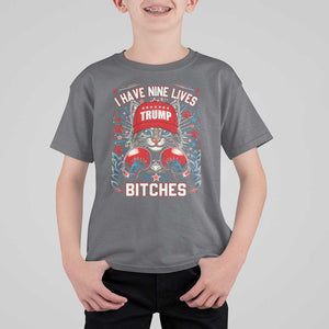 Funny Trump T Shirt For Kid I Have Nine Lives Bitches Cat American Flag Boxing TS11 Charcoal Print Your Wear