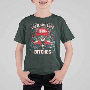 Funny Trump T Shirt For Kid I Have Nine Lives Bitches Cat American Flag Boxing TS11 Dark Forest Green Print Your Wear