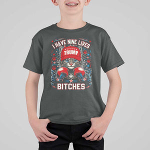 Funny Trump T Shirt For Kid I Have Nine Lives Bitches Cat American Flag Boxing TS11 Dark Heather Print Your Wear