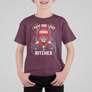 Funny Trump T Shirt For Kid I Have Nine Lives Bitches Cat American Flag Boxing TS11 Maroon Print Your Wear