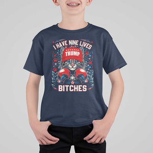 Funny Trump T Shirt For Kid I Have Nine Lives Bitches Cat American Flag Boxing TS11 Navy Print Your Wear