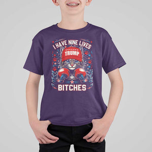 Funny Trump T Shirt For Kid I Have Nine Lives Bitches Cat American Flag Boxing TS11 Purple Print Your Wear