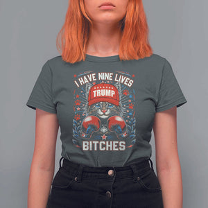 Funny Trump T Shirt For Women I Have Nine Lives Bitches Cat American Flag Boxing TS11 Dark Heather Print Your Wear