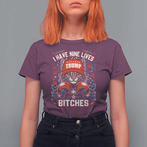 Funny Trump T Shirt For Women I Have Nine Lives Bitches Cat American Flag Boxing TS11 Maroon Print Your Wear