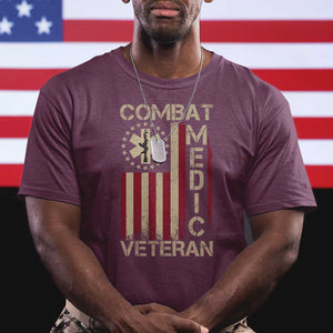 Combat Medic Veteran T Shirt Medical Military Vintage American Flag TS11 Maroon Print Your Wear