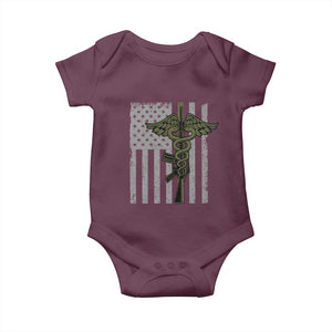 Combat Medic Soldier Baby Onesie Caduceus Vintage American Flag TS11 Maroon Print Your Wear